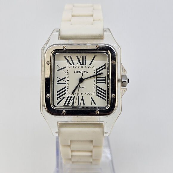 Unbranded Accessories - 35MM Women's Square Watch White Dial White Plastic Bands New Battery
